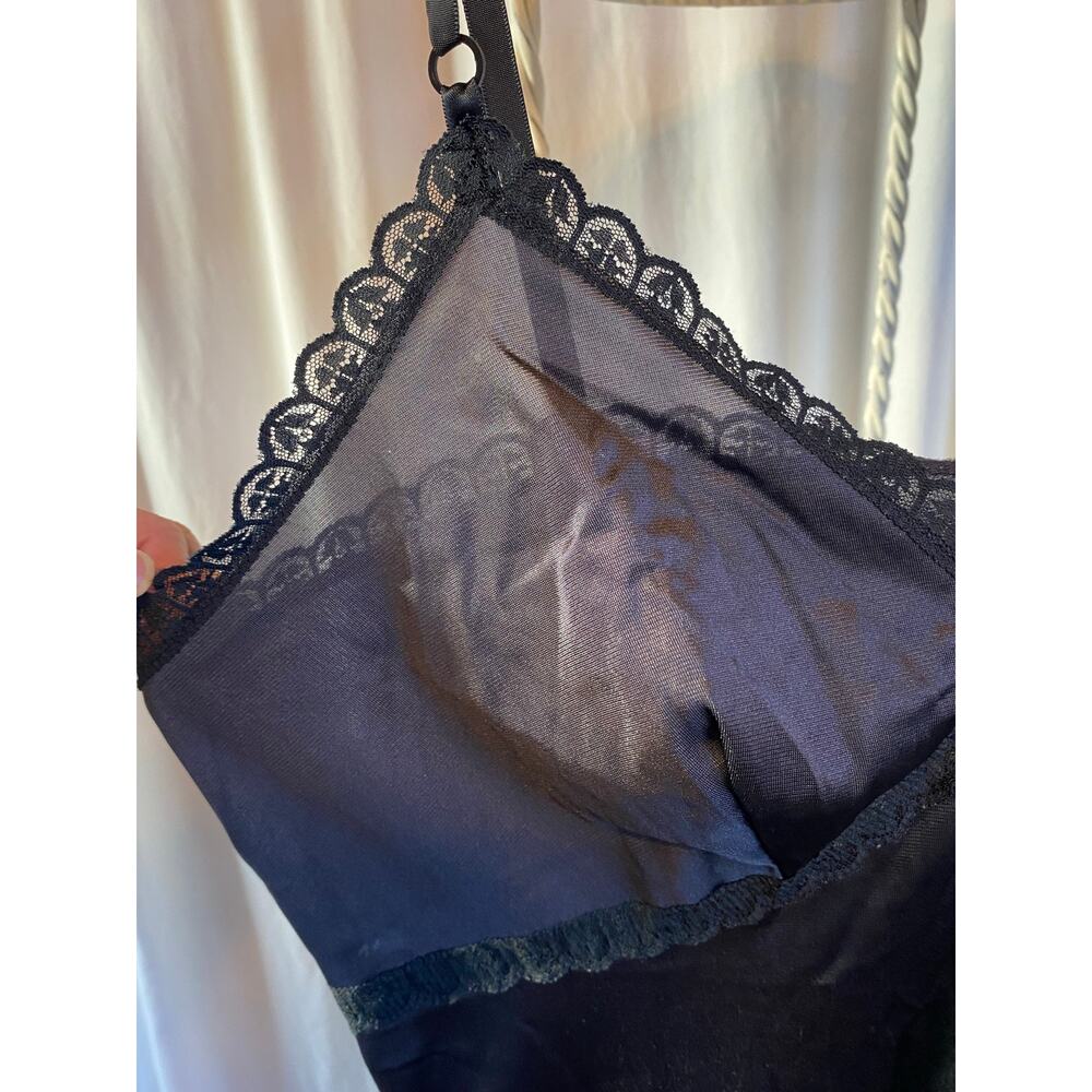 Sears Slip Dress Vintage Midi Satin Black Lace Trim Adjustable Straps Size 40 - Picture 3 of 7